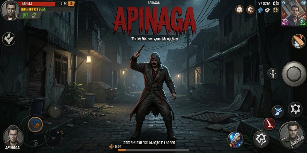 Tangkapan layar APINAGA menampilkan momen menegangkan saat menjelajahi bangunan berhantu.