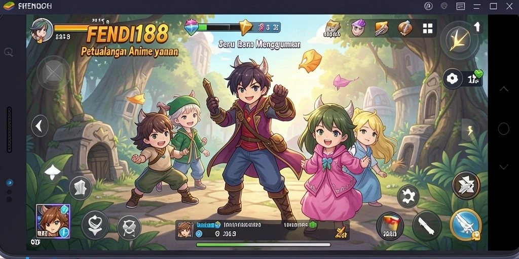 Screenshot utama FENDI188 menunjukkan pertempuran epik dengan karakter anime.