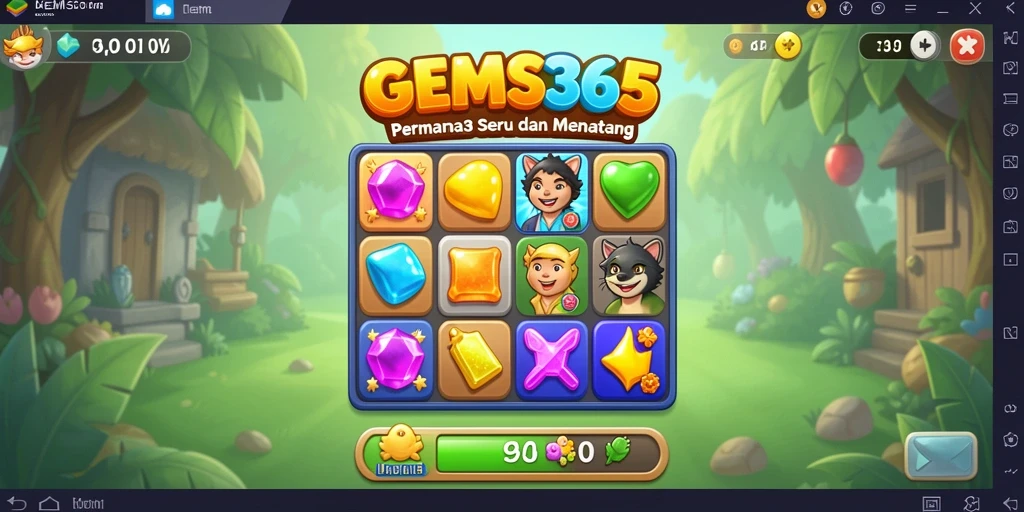 Tampilan gameplay GEMS365 dengan permata cerah dan menantang.