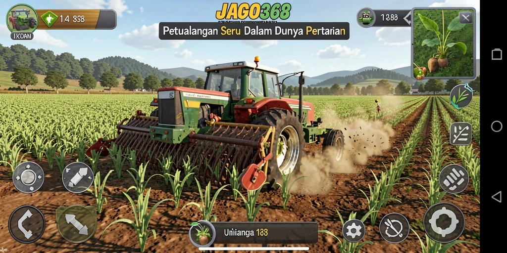 Menampilkan gameplay seru bertani di JAGO368.