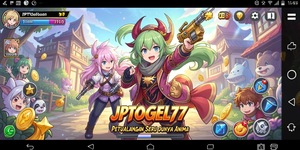 Tampilan seru dari gameplay JPTOGEL77 dengan karakter anime.