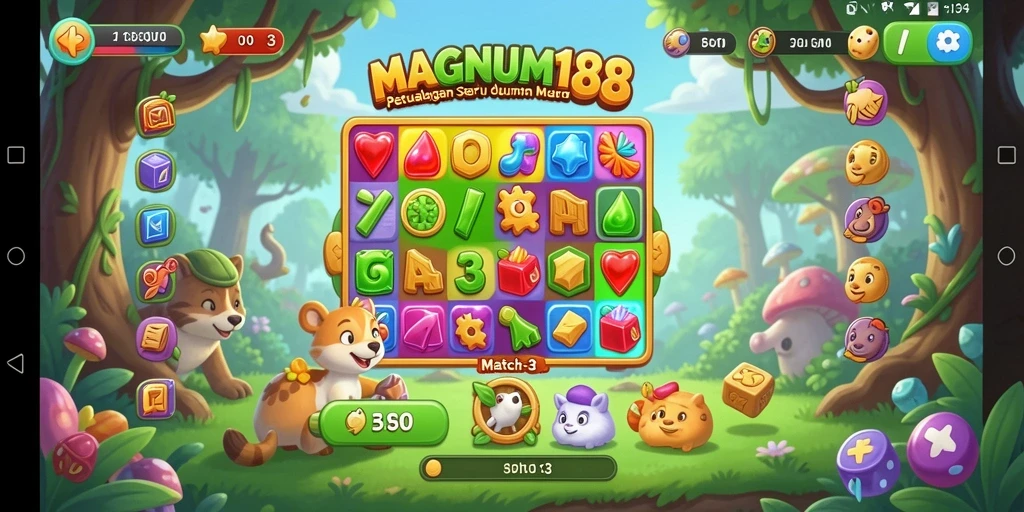 Screenshot gameplay MAGNUM188 menampilkan keseruan mencocokkan objek Match-3.