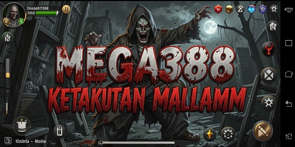 Tangkapan layar gameplay MEGA388 menampilkan suasana mencekam dalam kegelapan.