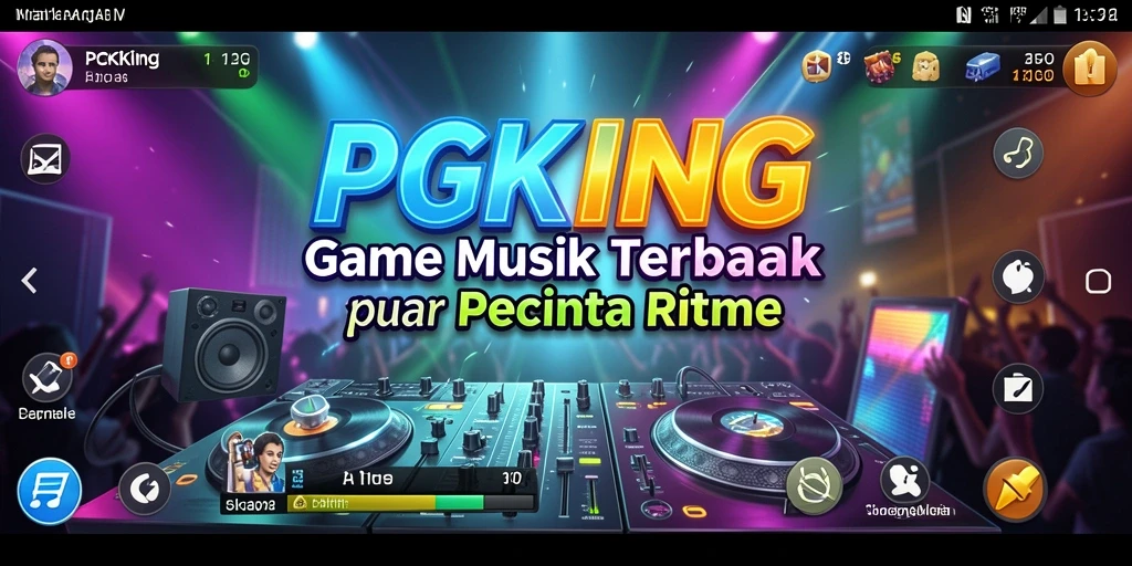 Tampilan gameplay PGKING dengan not musik yang berwarna-warni.