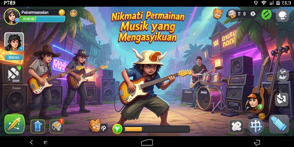 Screenshot utama PT89 menampilkan gameplay seru dengan beragam lagu.
