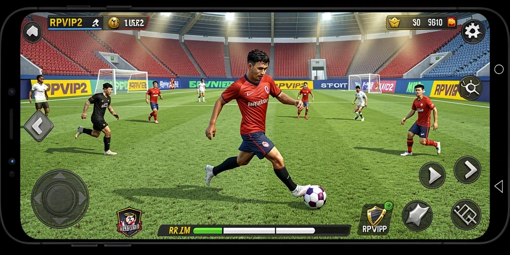 Screenshot utama RPVIP2 menunjukkan gameplay yang penuh aksi di lapangan olahraga.