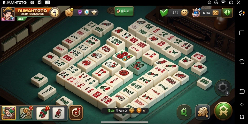 Screenshot gameplay RUMAHTOTO menampilkan suasana permainan Mahjong yang menarik.