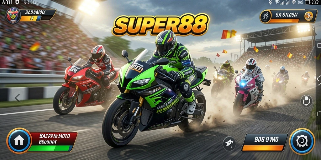 Tampilan gameplay yang mendebarkan dalam balapan motor.